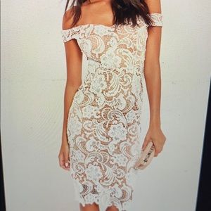 Missguided Women’s Bardot Lace Midi Dress (white)